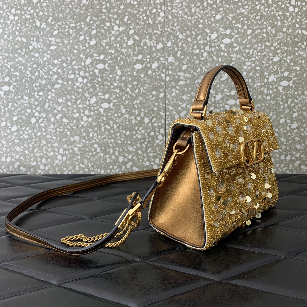 Valentino Garavani Vsling Mini Handbag Entirely Covered in Yellow Rhinestones 